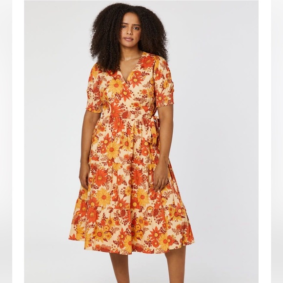 Joanie Dresses Joanie Clothing Orange Floral Wrap Dress Poshmark